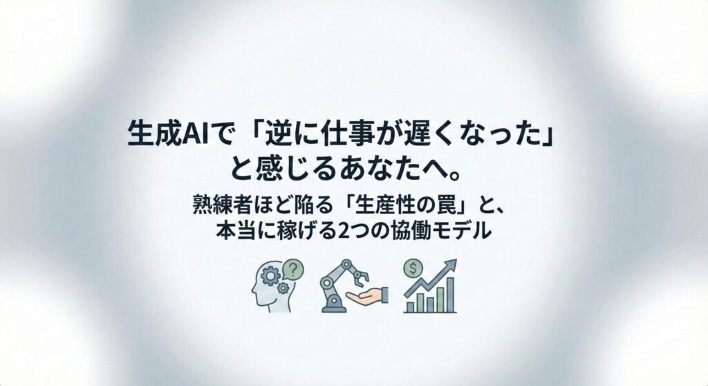 生成AIで「逆に仕事が遅くなった」と感じるあなたへ。熟練者ほど陥る「生産性の罠」と、本当に稼げる2つの協働モデル