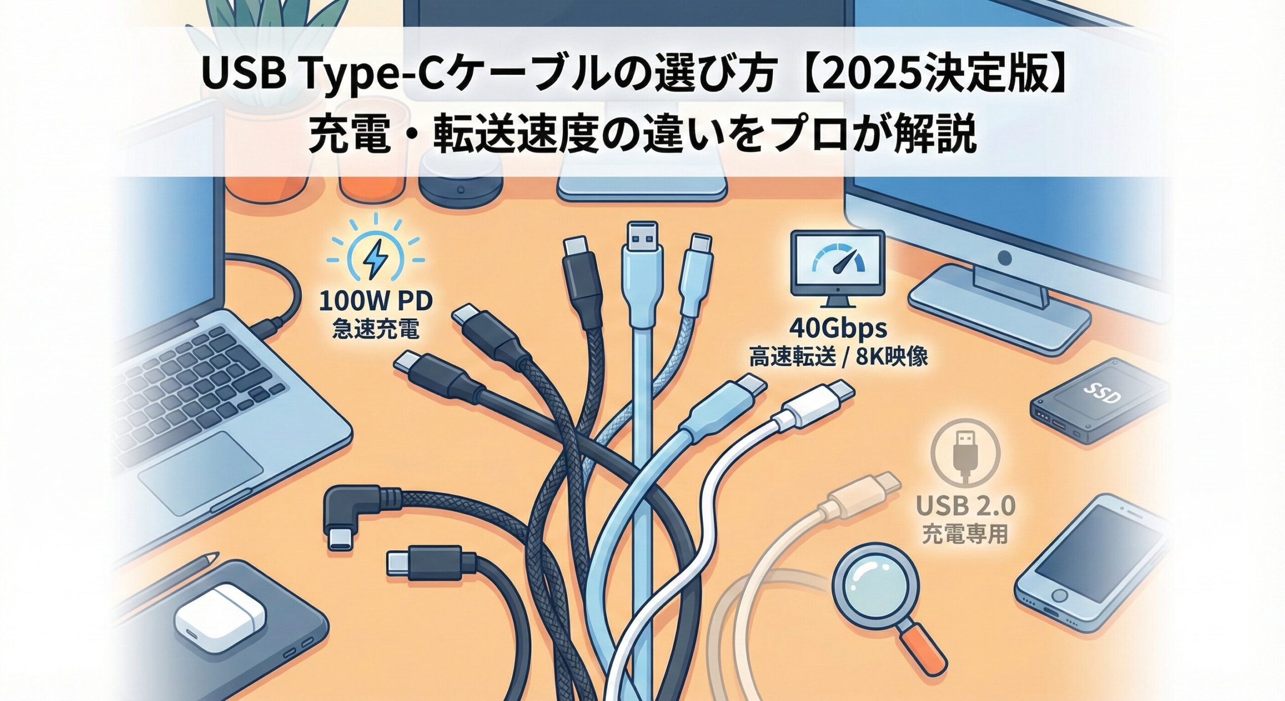 USB Type-Cケーブルの選び方【2025決定版】100均は危険?充電・転送速度の違いをプロが解説