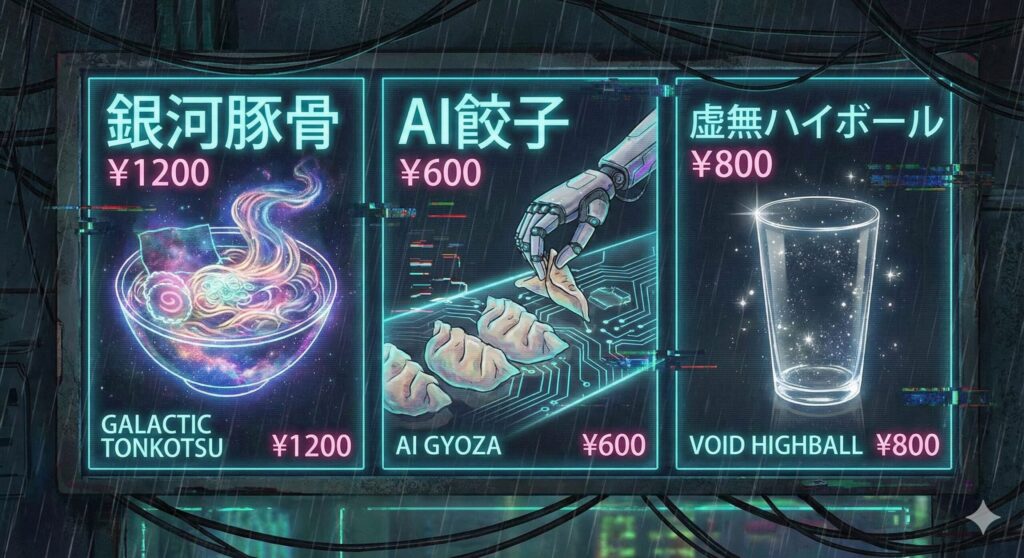 架空のラーメン屋メニュー（文字と構成）