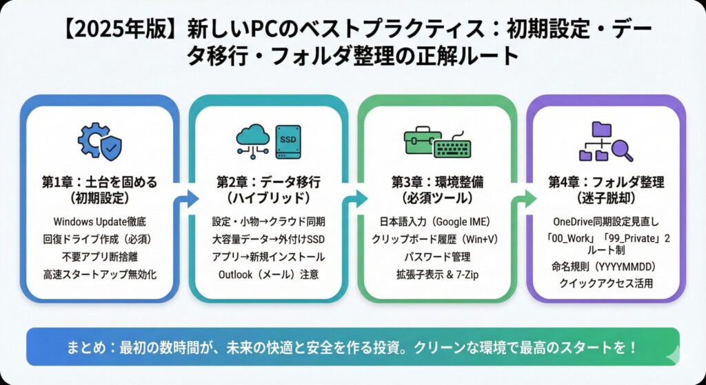 【2025年版】新しいパソコンを買ったらやるべき「初期設定・データ移行・フォルダ整理」の正解ルート(完全保存版)
