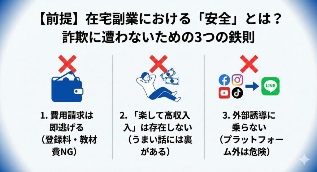 【前提】在宅副業における「安全」とは?詐欺に遭わないための3つの鉄則
