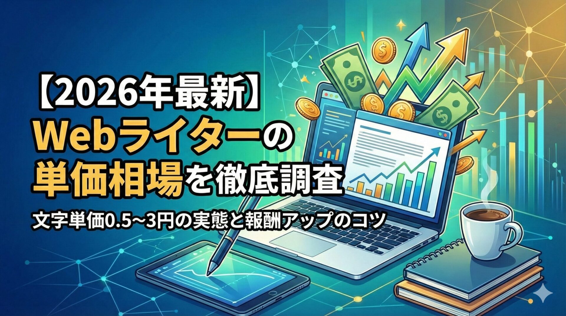 【2026年最新】Webライターの単価相場を徹底調査|文字単価0.5〜3円の実態と報酬アップのコツ