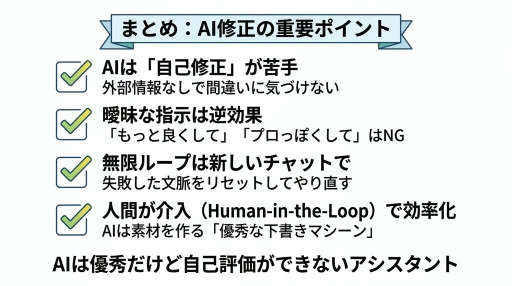 まとめ：AIは「優秀だけど自己評価ができないアシスタント」