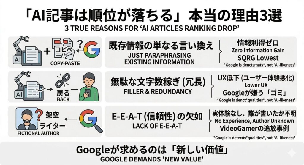 なぜ「AI記事は順位が落ちる・飛ばされる」のか?本当の理由3選