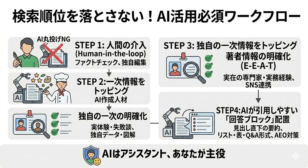 検索順位を落とさない!生成AIの正しい活用法と必須ワークフロー