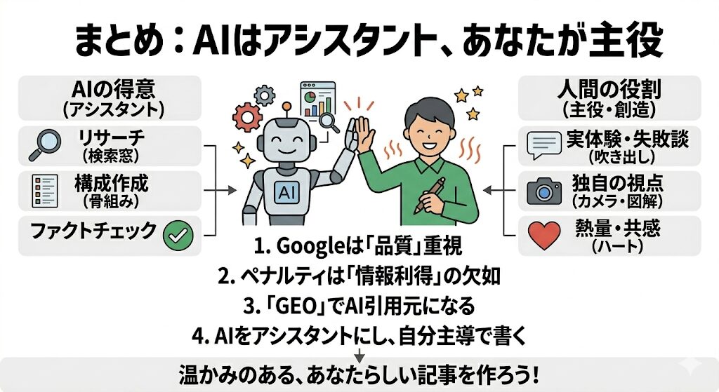 まとめ:AIは「ライター」ではなく「超優秀なアシスタント」として使おう