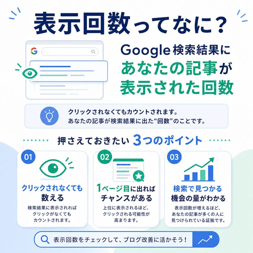 【SEO初心者向け】Search Consoleの「表示回数」とは?見方とブログ改善への活かし方1